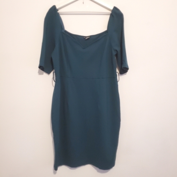 City‎ Chic 16 Hunter Green Sheath Dress Short Sleeve Sweetheart Cocktail - Picture 1 of 14
